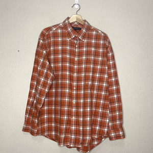 TOMMY Hilfiger Shirt Orange White Plaid Button Down‎ Cotton Staple Everyday Easy